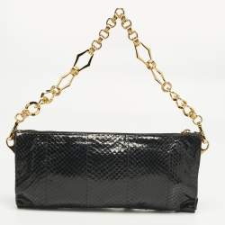 Pre Owned Prada Black Snakeskin Pietre Crystals Embellished Chain Clutch