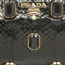 Pre Owned Prada Black Snakeskin Pietre Crystals Embellished Chain Clutch