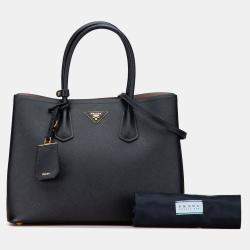 Pre Owned Prada Black Medium Saffiano Cuir Double Satchel