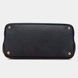 Pre Owned Prada Black Medium Saffiano Cuir Double Satchel