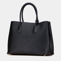 Pre Owned Prada Black Medium Saffiano Cuir Double Satchel