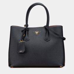 Pre Owned Prada Black Medium Saffiano Cuir Double Satchel