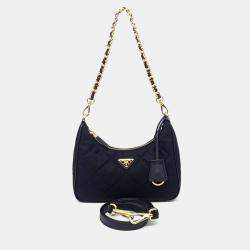Pre Owned Prada Black Nylon Re-Nylon Tessuto Chain Strap Hobo Bag