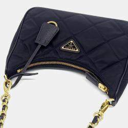 Pre Owned Prada Black Nylon Re-Nylon Tessuto Chain Strap Hobo Bag