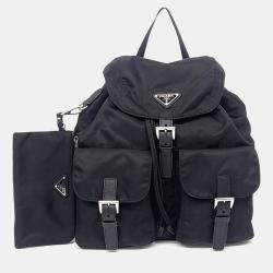 Pre Owned Prada Black Nylon Re-Nylon Two-Pocket Backpack