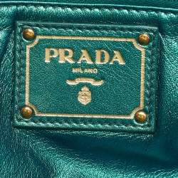 Pre Owned Prada Metallic Teal Snakeskin Whips Pietre Clutch