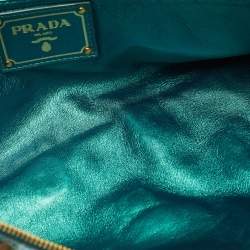 Pre Owned Prada Metallic Teal Snakeskin Whips Pietre Clutch