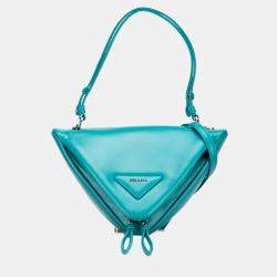 Pre Owned Prada Blue Nappa Padded Signaux Triangle Satchel