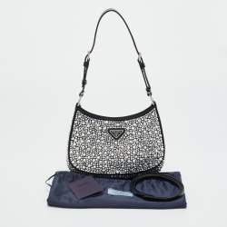 Pre Owned Prada Black Satin Cleo Crystals Hobo
