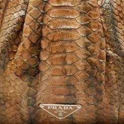 Pre Owned Prada Brown/Grey Python Zip Clutch