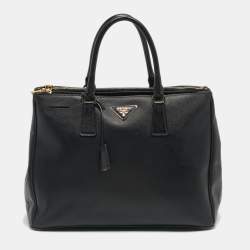 Pre Owned Prada Black Saffiano Lux Leather Large Galleria Double Zip Tote