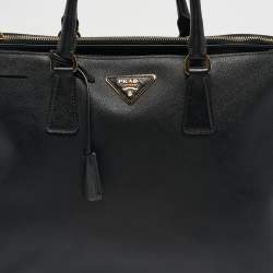 Pre Owned Prada Black Saffiano Lux Leather Large Galleria Double Zip Tote