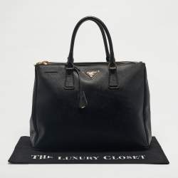 Pre Owned Prada Black Saffiano Lux Leather Large Galleria Double Zip Tote