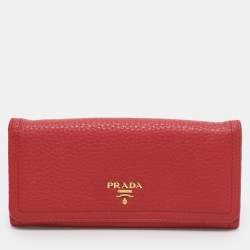 Pre Owned Prada Red Leather Continental Wallet