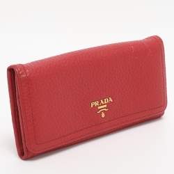 Pre Owned Prada Red Leather Continental Wallet