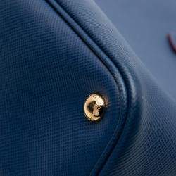 Pre Owned Prada Blue Medium Saffiano Cuir Double Satchel