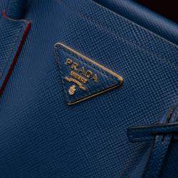 Pre Owned Prada Blue Medium Saffiano Cuir Double Satchel
