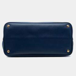 Pre Owned Prada Blue Medium Saffiano Cuir Double Satchel