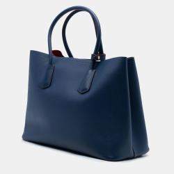 Pre Owned Prada Blue Medium Saffiano Cuir Double Satchel