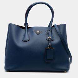Pre Owned Prada Blue Medium Saffiano Cuir Double Satchel