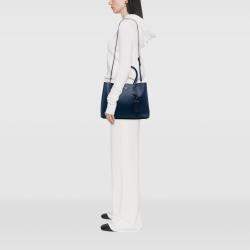 Pre Owned Prada Blue Medium Saffiano Cuir Double Satchel