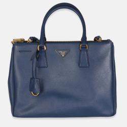 Pre Owned Prada Navy Saffiano Medium Galleria Double Zip Tote