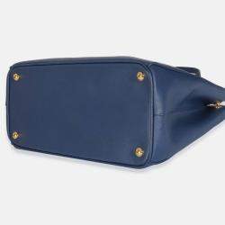 Pre Owned Prada Navy Saffiano Medium Galleria Double Zip Tote