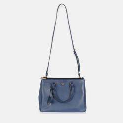 Pre Owned Prada Navy Saffiano Medium Galleria Double Zip Tote