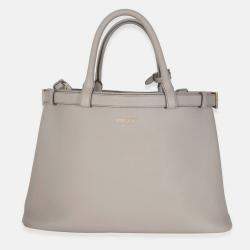 Pre Owned Prada Grey Soft Grained Calfskin Vitello Medium Buckle Bag