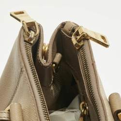 Pre Owned Prada Two Tone Beige Saffino Leather Medium Double Zip Tote