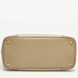 Pre Owned Prada Two Tone Beige Saffino Leather Medium Double Zip Tote