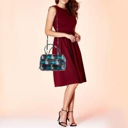 Pre Owned Prada Black Vitello Daino Leather Rabbit Print Inside Satchel