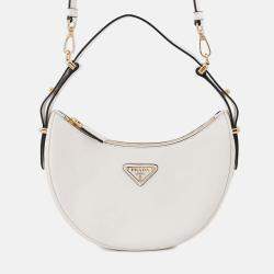 Pre Owned Prada Arke Shoulder Bag White Leather Size Small