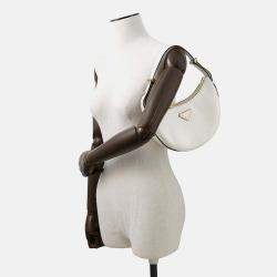 Pre Owned Prada Arke Shoulder Bag White Leather Size Small