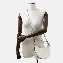 Pre Owned Prada Arke Shoulder Bag White Leather Size Small
