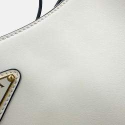 Pre Owned Prada Arke Shoulder Bag White Leather Size Small