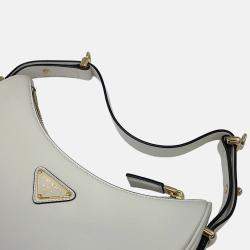 Pre Owned Prada Arke Shoulder Bag White Leather Size Small