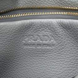 Pre Owned Prada Punching Logo Tote Bag Gray Leather Size Small