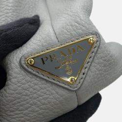 Pre Owned Prada Punching Logo Tote Bag Gray Leather Size Small