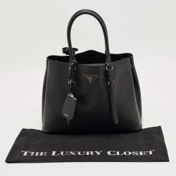 Pre Owned Prada Black Saffiano Cuir Leather Medium Double Handle Tote