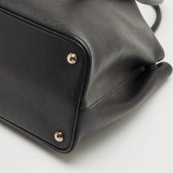 Pre Owned Prada Black Saffiano Cuir Leather Medium Double Handle Tote