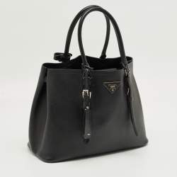 Pre Owned Prada Black Saffiano Cuir Leather Medium Double Handle Tote