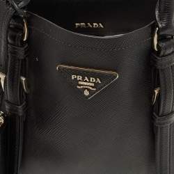 Pre Owned Prada Black Saffiano Cuir Leather Medium Double Handle Tote