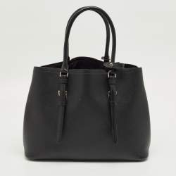 Pre Owned Prada Black Saffiano Cuir Leather Medium Double Handle Tote