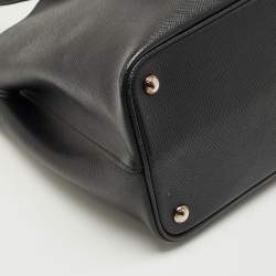 Pre Owned Prada Black Saffiano Cuir Leather Medium Double Handle Tote
