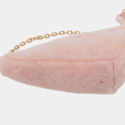 Pre Owned Prada Pink Mini Shearling Triangle Satchel