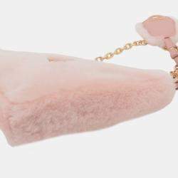 Pre Owned Prada Pink Mini Shearling Triangle Satchel