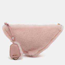 Pre Owned Prada Pink Mini Shearling Triangle Satchel