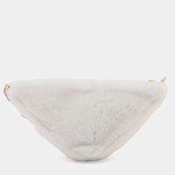 Pre Owned Prada White Mini Shearling Triangle Satchel