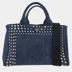 Pre Owned Prada Blue Denim Canapa Tote Handbag